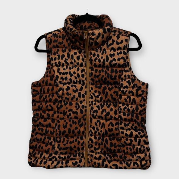 Lands' End Cheetah Animal Print Full Zip Puffer Vest Size S Retro Bratz Y2K - Picture 1 of 11